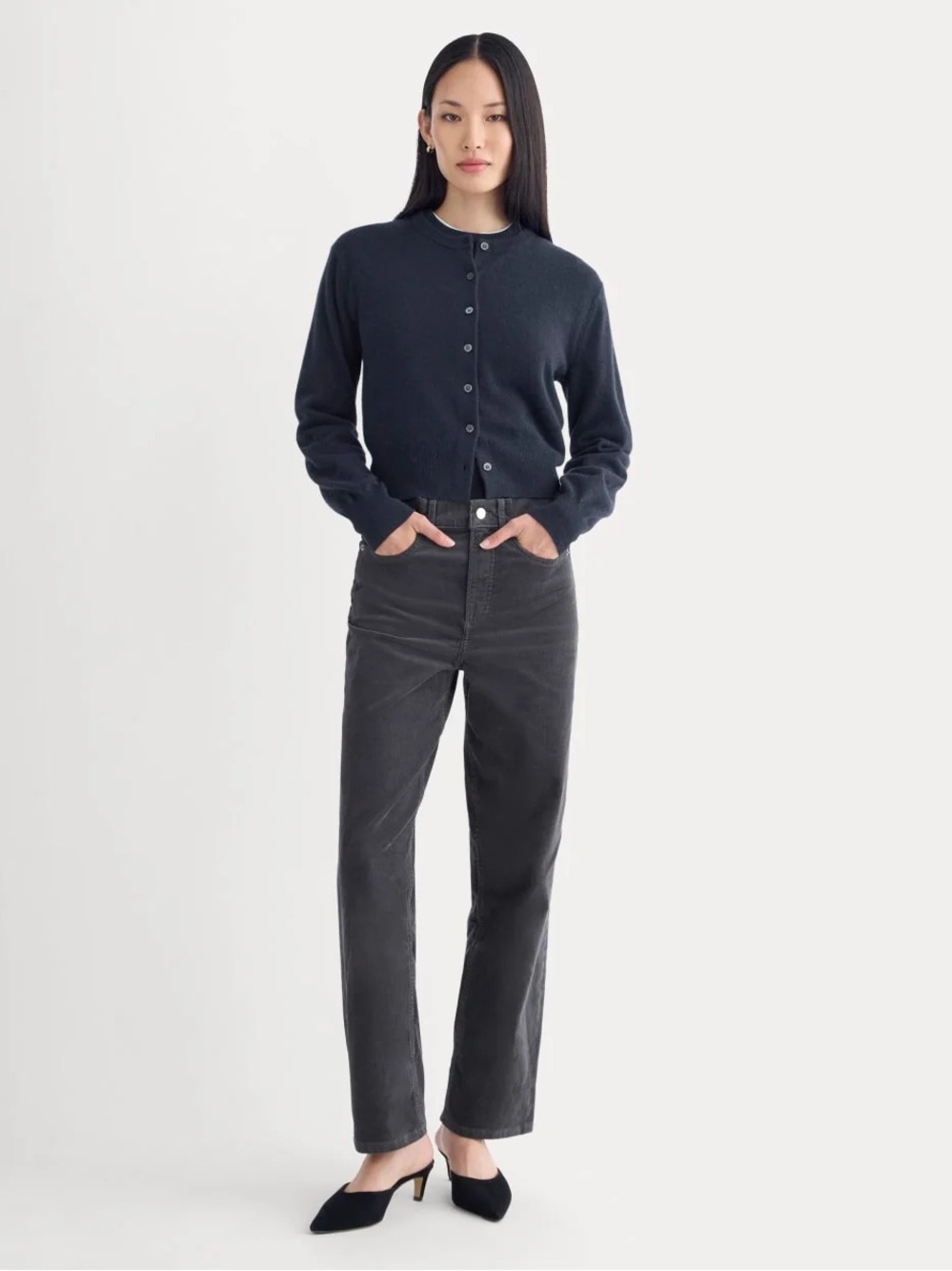Everlane The Way-High Corduroy Pant Graphite Size 33 Regular NWOT Organic Cotton